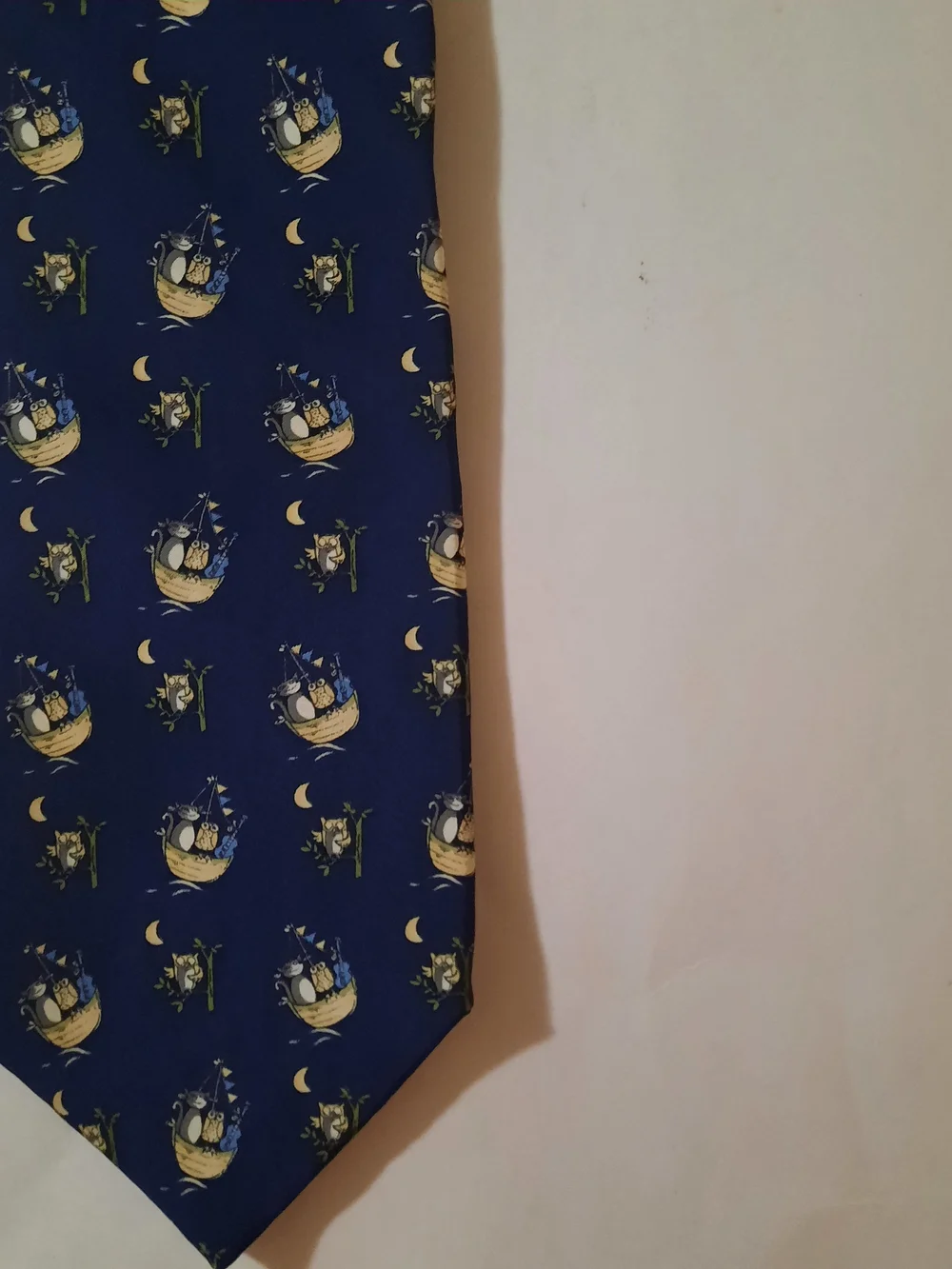 Charleston Tie Rack Navy Blue 100% Silk Whimsical Owl & Moon Print Men's Tie